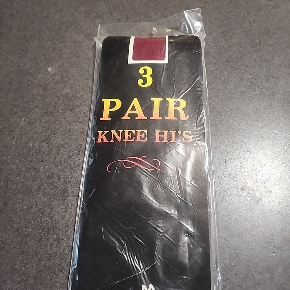 Vintage 1980s Knee Hi's 3 Pair Burgundy NEW Marathon USA Nylon
